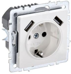 Розетка 1-м 16А С/У З/К со шторками+USB A+А 2.1А Белый Brite