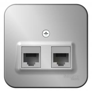 Розетка компьютерная 2* RJ45, кат.5E,О/У алюминий BLANCA