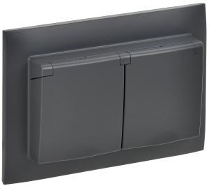 Розетка 2-м 16А С/У З/К с крышкой IP44 в сборе Титан Skandy