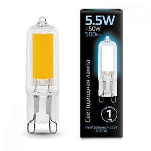 Лампа светодиодная Gauss G9 AC220-240V 5.5W 4100K Glass 1/10/200
