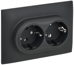Розетка 2-м 16А С/У З/К в сборе Графит Skandy