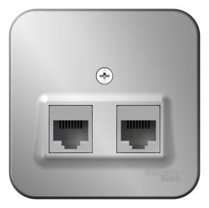 Розетка двойная  RJ11+RJ45, кат.5E,О/У алюминий BLANCA