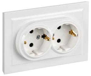 Розетка 2-м 16А С/У З/К со шторками в сборе Белый Brite
