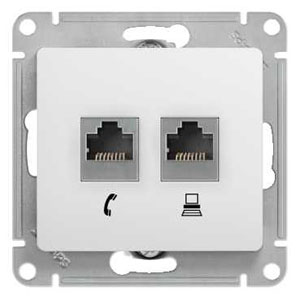 Розетка двойная RJ11+RJ45 белая Glossa