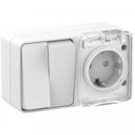 Блок О/У IP54 Розетка 1-м 16А З/К со шторками Выключатель 2-кл 10А Белый AtlasDesign Profi54