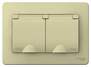 Розетка 2-м 16А С/У З/К со шторками с крышками IP44 Бежевый Blanca