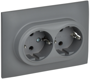 Розетка 2-м 16А С/У З/К со шторками в сборе Серый Skandy