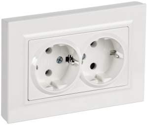 Розетка 2-м 16А С/У З/К плоская в сборе Белый Brite