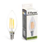 Лампа сд Е14 C35 15W 4000K филамент свеча  прозрач. LB-717 Feron