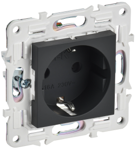 Розетка 1-м 16А С/У З/К со шторками Графит Skandy