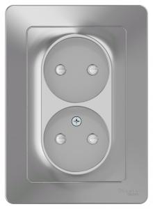 Розетка 2-м 16А С/У со шторками Алюминий Blanca