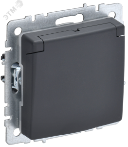 Розетка 1-м 16А С/У З/К со шторками с крышкой IP20 Графит Brite