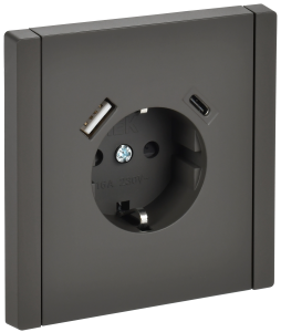 Розетка 1-м 16А С/У З/К со шторками+USB A+С 18Вт винтовое крепление Серый Forte&Piano