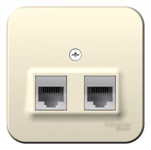 Розетка двойная  RJ11+RJ45, кат.5E,О/У молочный BLANCA