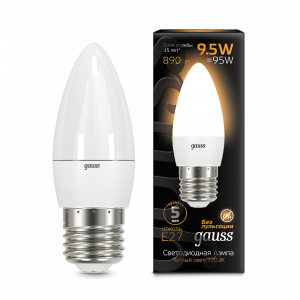 Лампа светодиодная Gauss Candle E27 9.5W 3000К 1/10/50