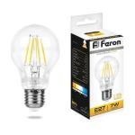 Лампа сд филаментная Е27 А60 7W 2700K 740Лм LB-57 прозрачная Feron 25569