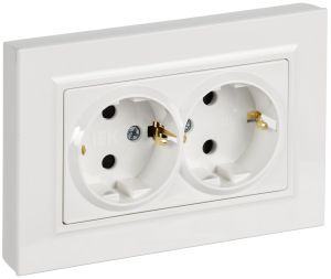 Розетка 2-м 16А С/У З/К со шторками плоская в сборе Белый PRO Brite