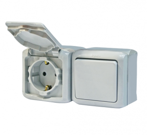 Блок Выключатель 1-кл+роз с/з с шт IP44 Серый Legrand Quteo