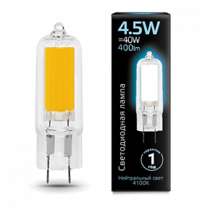 Лампа светодиодная Gauss G4 AC220-240V 4.5W 4100K Glass 1/10/200