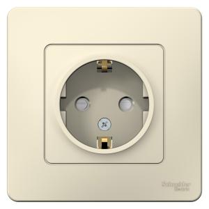 Розетка 1-м 16А С/У З/К со шторками Молочный Blanca