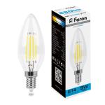 Лампа сд Е14 C35 9W 6400K филамент свеча  прозрач. LB-73 Feron