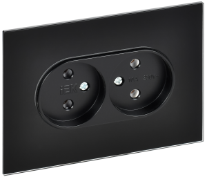 Розетка 2-м 10А С/У для плоской вилки Стекло Черный Skandy