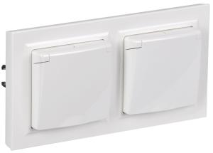 Розетка 2-м 16А С/У З/К cо шторками c крышкой IP44 в сборе Белый Brite