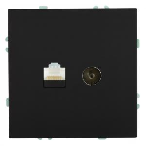Розетка TV антенна + RJ-45 С/У Черный уголь Эмили