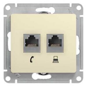 Розетка двойная RJ45+RJ45 кат.5Е беж. Glossa
