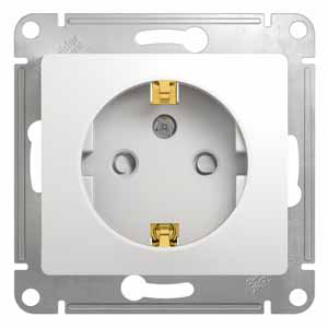 Розетка 1-м 16А С/У З/К со шторками Белый Glossa