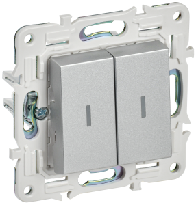 Выключатель 2-кл 10А С/У с индикатором Серебряный Skandy