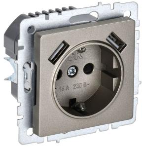 Розетка 1-м 16А С/У З/К со шторками+USB A+А 3.1А Шампань Brite