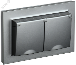 Розетка 2-м 16А С/У З/К c крышками IP44 в сборе Сталь Brite