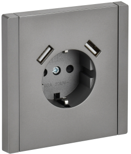 Розетка 1-м 16А С/У З/К со шторками+USB A+А 3,1А винтовое крепление Сталь Forte&Piano