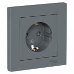 Розетка 1-м 16А С/У З/К со штор.в сборе с рамкой Грифель AtlasDesign