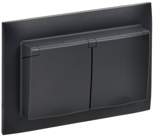 Розетка 2-м 16А С/У З/К с крышкой IP44 в сборе Черный Skandy