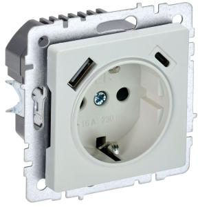 Розетка 1-м 16А С/У З/К со шторками+USB A+С 18Вт Жемчуг Brite