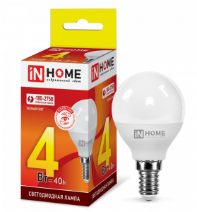 Лампа светодиодная LED-ШАР-VC 4Вт 230В Е14 3000К 380Лм IN HOME