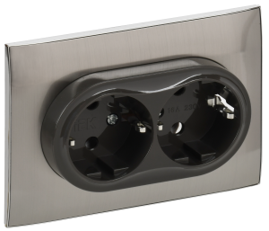 Розетка 2-м 16А С/У З/К в сборе Металл Никель Skandy