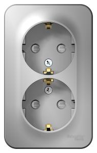 Розетка 2-м 16А О/У З/К со шторками изолирующая пластина Алюминий Blanca