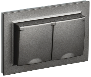 Розетка 2-м 16А С/У З/К cо шторками c крышкой IP44 в сборе Темная Бронза Brite