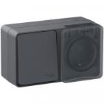 Блок О/У IP54 Розетка 1-м 16А З/К со шторками Выключатель 1-кл 10А Антрацит AtlasDesign Profi54