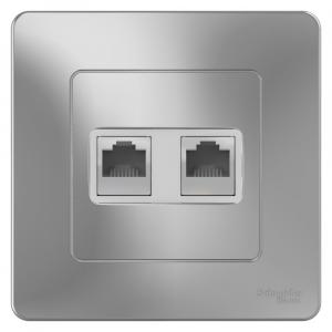 Розетка двойная  RJ11+RJ45, кат.5E,С/У алюминий BLANCA
