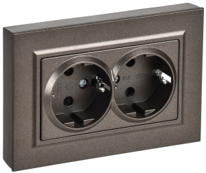Розетка 2-м 16А С/У З/К cо шторками плоская в сборе Темная Бронза Brite