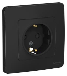 Розетка 1-м 16А С/У З/К со шторками Антрацит Blanca