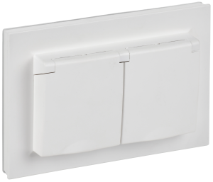 Розетка 2-м 16А С/У З/К cо шторками c крышкой IP44 в сборе Арктический Белый Brite