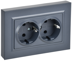 Розетка 2-м 16А С/У З/К плоская в сборе Маренго Brite