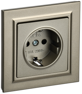 Розетка 1-м 16А С/У З/К со шторками в сборе Шампань Brite
