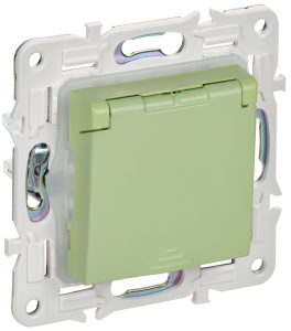 Розетка 1-м 16А С/У З/К со шторками с крышкой IP44 Мятный Skandy