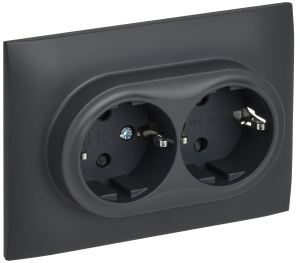 Розетка 2-м 16А С/У З/К со шторками в сборе Титан Skandy